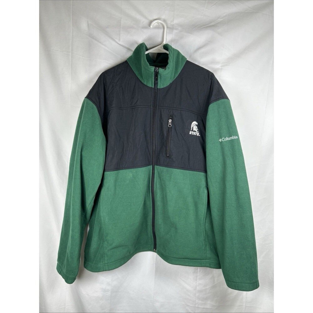 Columbia Michigan State Spartans Mens XL Full Zip Fleece Jacket Green WITH FLAW
